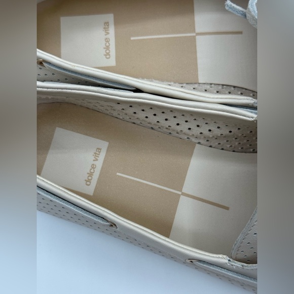 Dolce Vita Lakin Loafers Ivory Perforated Leather Boat Classic Lace-Up Flats - Picture 5 of 16